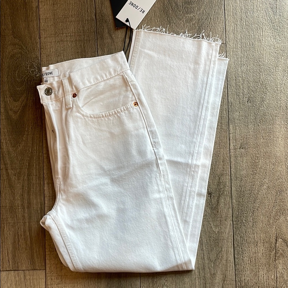 RE/DONE Redone 70s Ultra High Rise Stove Pipe White Denim‎ Jeans Size 27